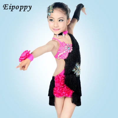 Faldas latinas para niñas, ropa de actuación de juego, ropa de baile para niños, ropa y disfraces con borlas, nuevo