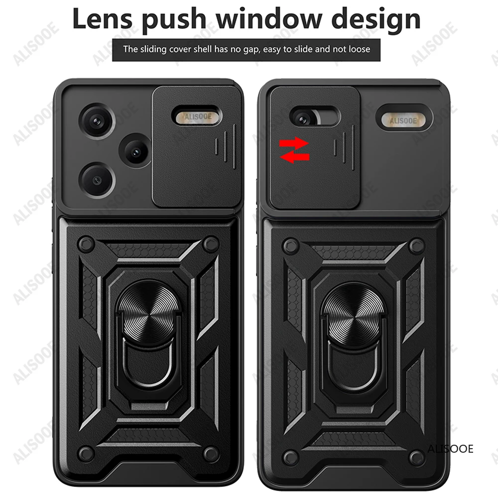 Voor Redmi 12 12c 13c Poco C65 F5 Case Schuif Camera Lens Bescherm Stand Cover Voor Xiaomi 13T 13 Redmi Note 12S 12 Pro Plus Capa