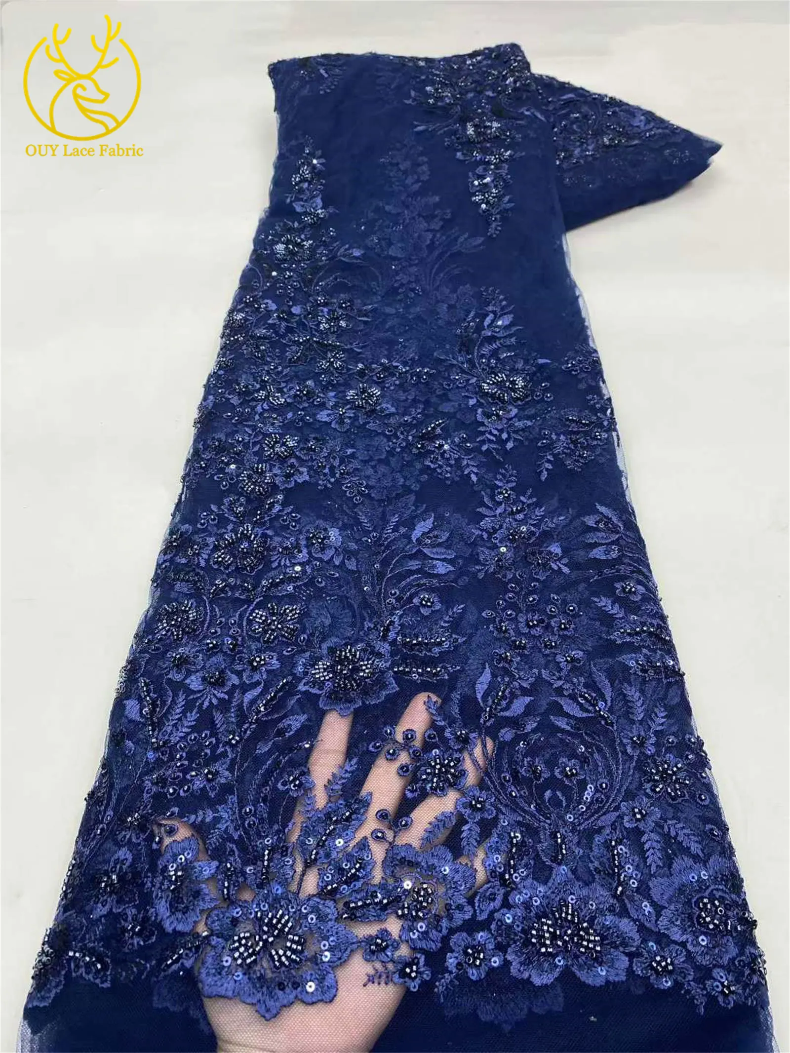 Tela de Encaje con Lentejuelas Bordadas Rojas Africanas para Novio, 5 Yardas, Tela de Encaje con Cuentas Francesas Nigerianas para Coser Vestidos de Novia
