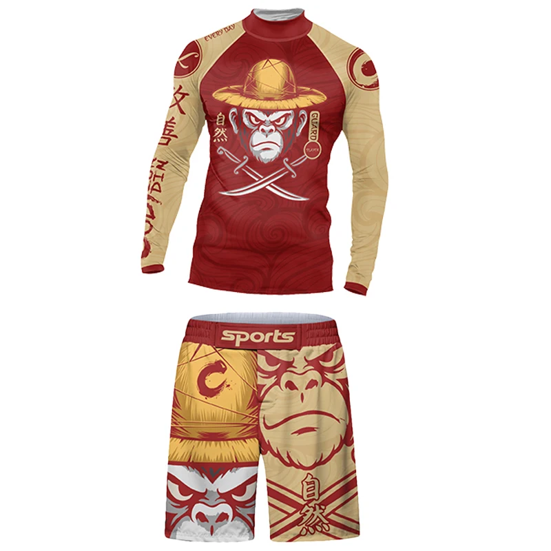 حار المصارعة جيو جيتسو Rashguard للرجال Mma تي شيرت + بانت 4 قطعة/المجموعة الملاكمة التايلاندية السراويل Bjj طفح الحرس رياضة الملاكمة الفانيلة رياضية البدلة