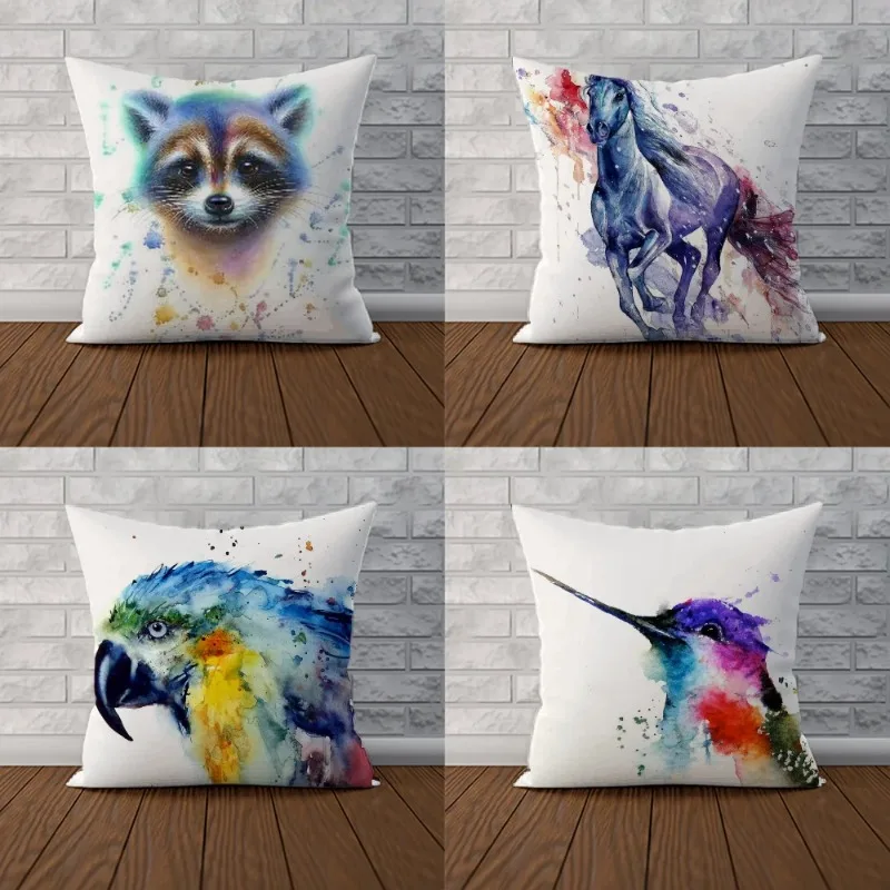 Watercolor Style Animal Cushion Cover 45*45 Decorative Pillowcase Decor 40x40 Sofa Cushions Covers for Bed Pillows Pilow Cases