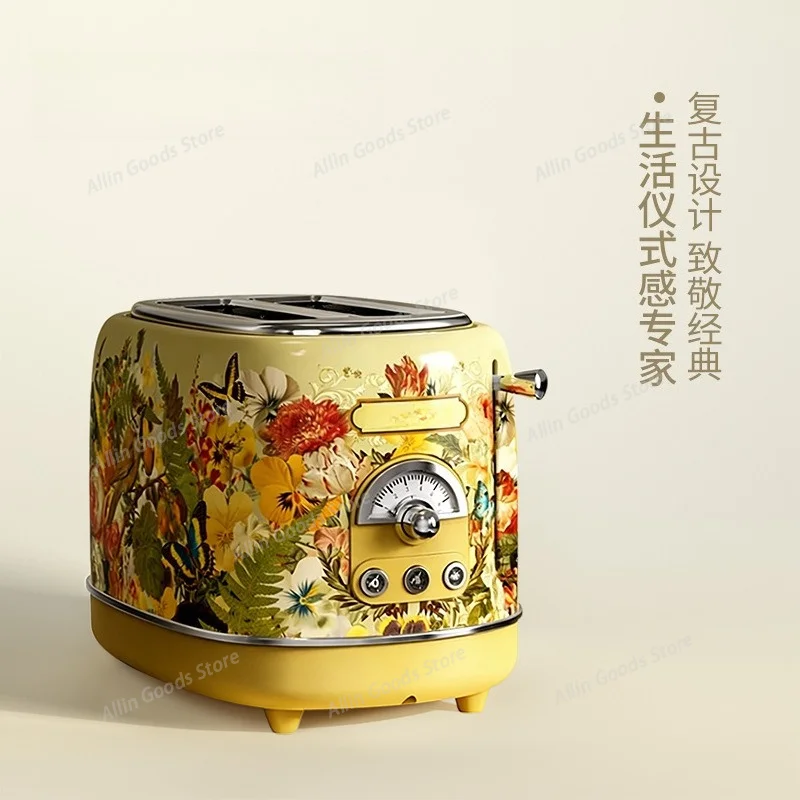 Retro Metal Automatic Toaster Hand Drawn Design 6 Adjustable Gears Bread Baking Machine 220V