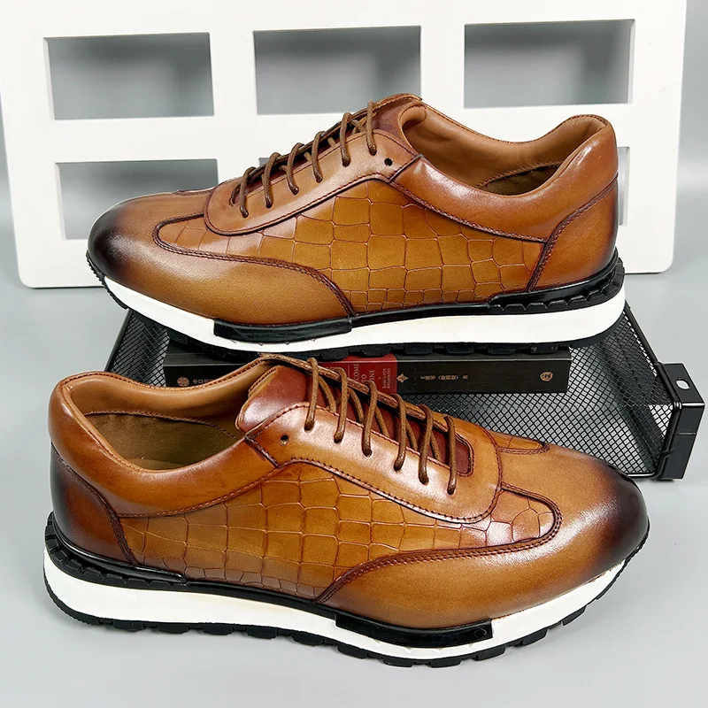 European Luxury Genuine Leather Mens Casual Oxford Shoes Plus Size 46 Autumn Winter Handmade Elegant Lace-Up Sneakers for Men