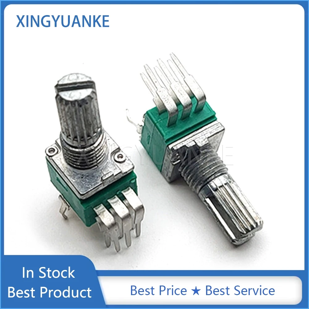 3PCS RK097G 097 Type Double Vertical Bent Foot 6Pin B10K B103 Volume Audio Adjustment Potentiometer Flower Shaft Length 15mm