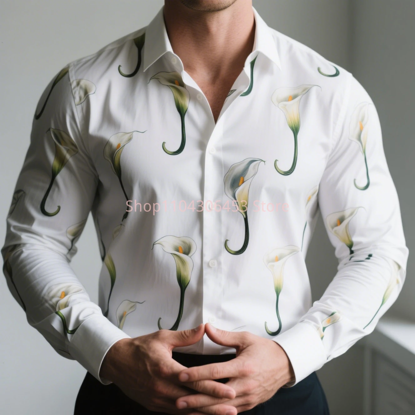 New Men's autumn long-sleeved plant flowers 3D print Hawaii beach casual vacation shirt men fashion business formal shirt top