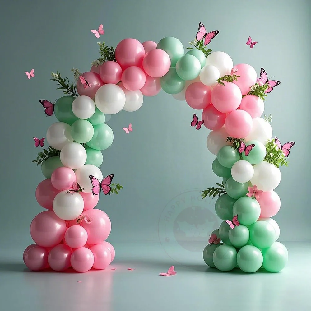 

122pcs Pink Green White Themed Party Balloon Arch Kit Macaron Latex Balloon for Kids Birthday Baby Shower Decoration Supplies