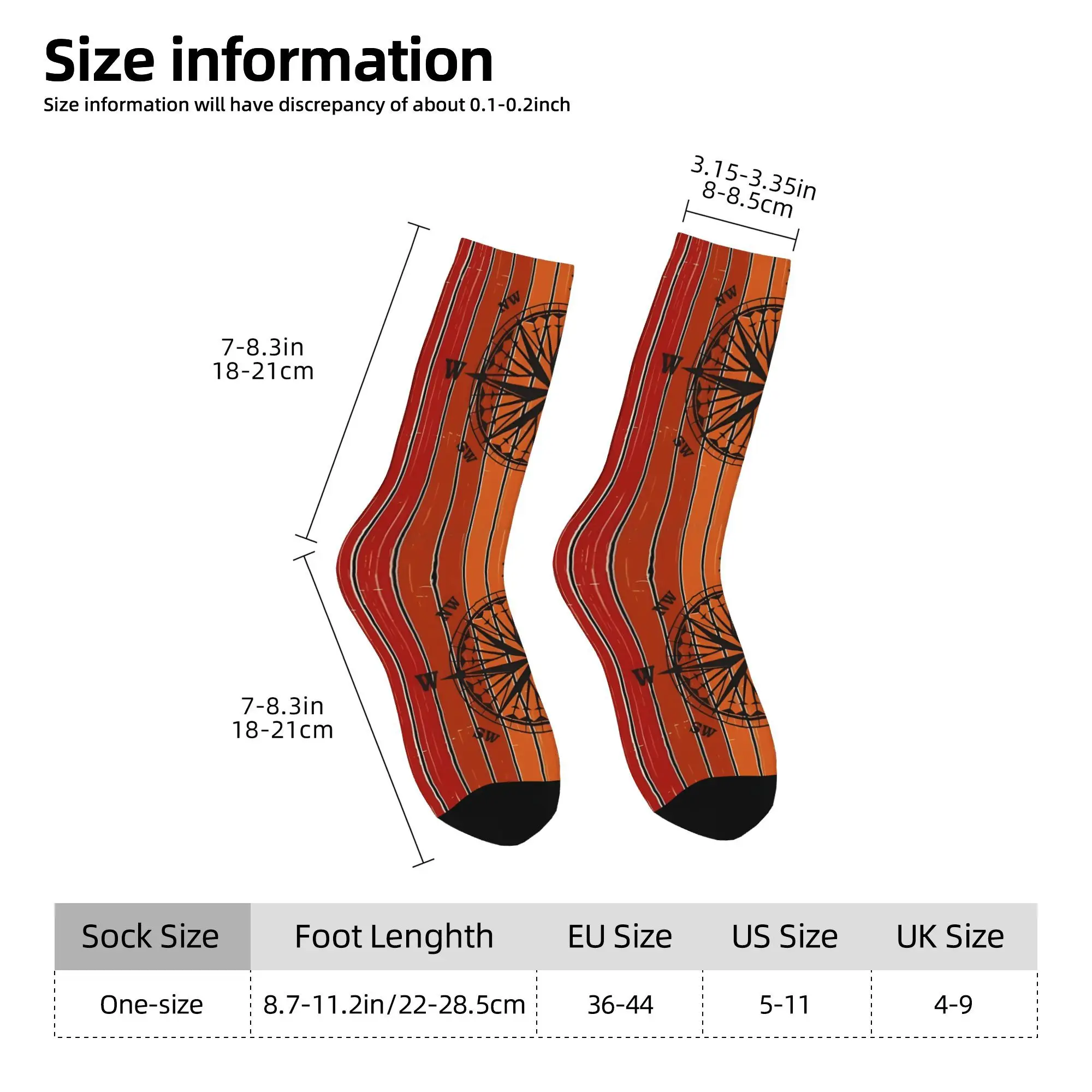 1pc Sunset Compass Design Printed Men's Socks  Novelty Hip Hop Harajuku Pattern Crew Sock Casual Gift
