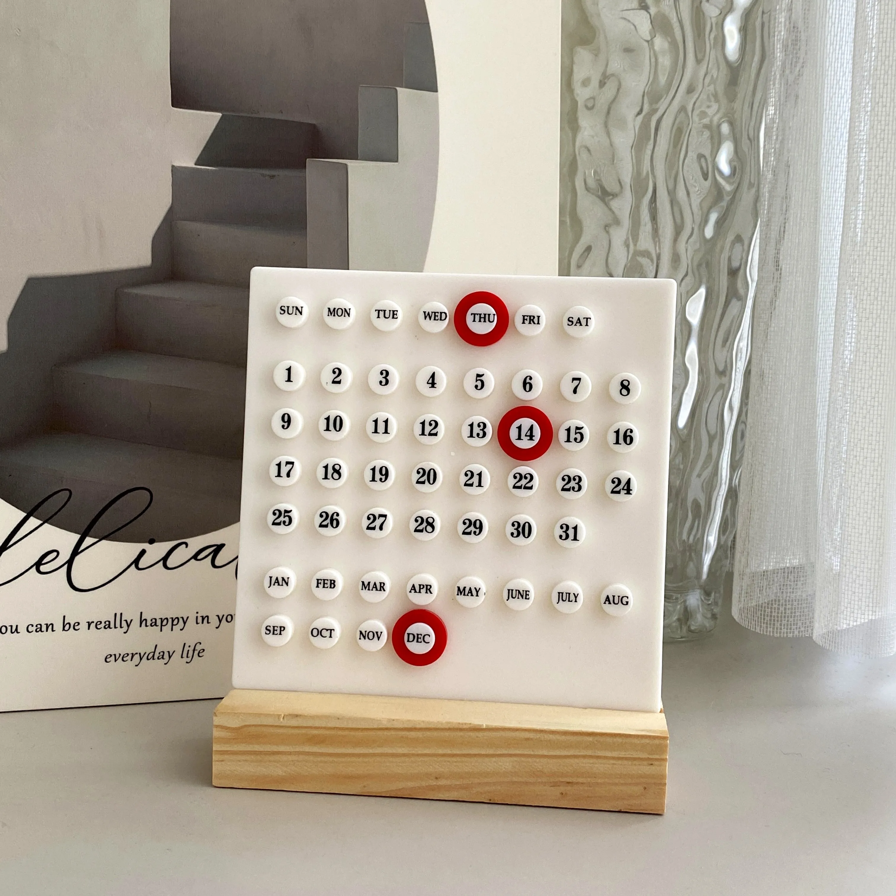 1PC Wood Perpetual Calendar Montessori Calendar Cute Desk Calendar Adjustable Week Month Date Display Calendar Home Office Desk