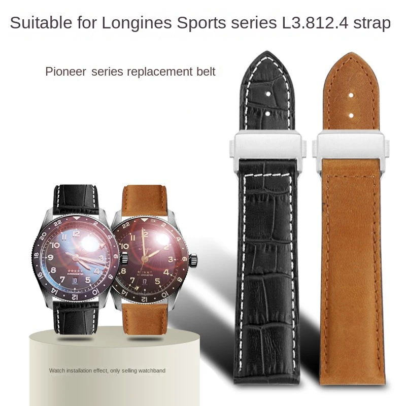 

Watch strap replacement accessory for the Longines sports series L3.812.4 cowhide strap Spirit retro nostalgic parts 22mm