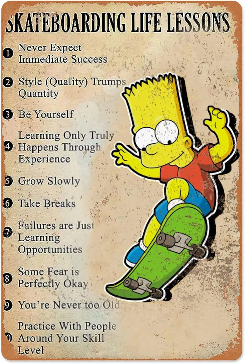UOAIUDT Bart Skateboard Metal Poster Skateboarding Life Lessons The Decor Vintage Plaque Wall Decor Gift For Hom-aluminum