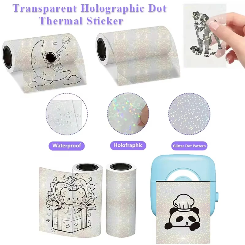 

57mm*4M Holographic Dot Transparent Glossy Thermal Sticker Photo Notes suit for T02/M02/M03/M04 Peripage a6 Paperang