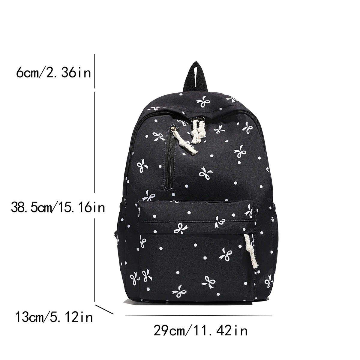Playful Bow Print Back To School Season Quilted Backpack Large Capacity Multi Pocket Adjustable Straps for Daily Use