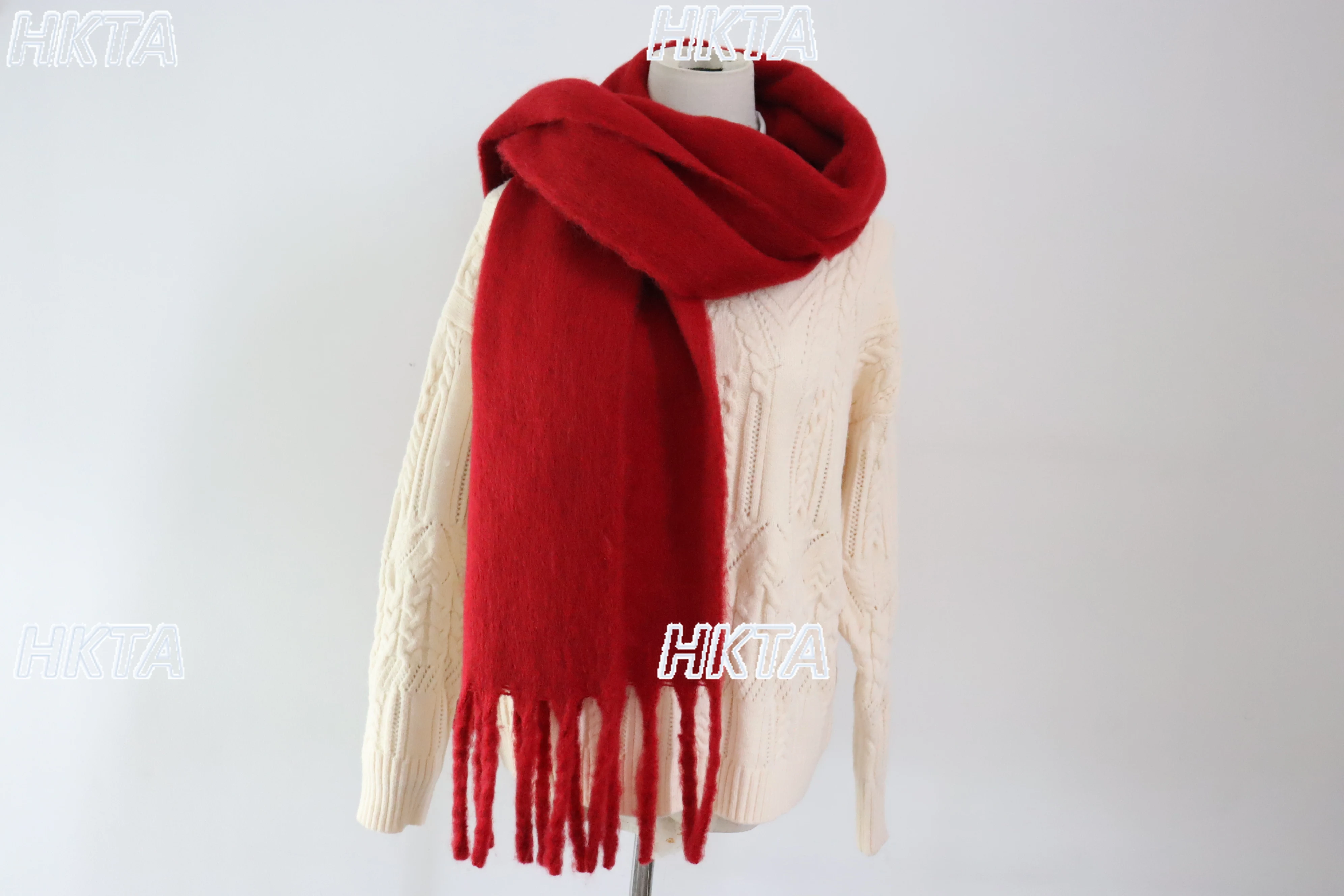 Bufanda de piel de hilo rojo grueso japonés para mujer, bufanda de invierno 2025, cálida y gruesa con agradable arco para niñas, bufandas de doble uso, chal