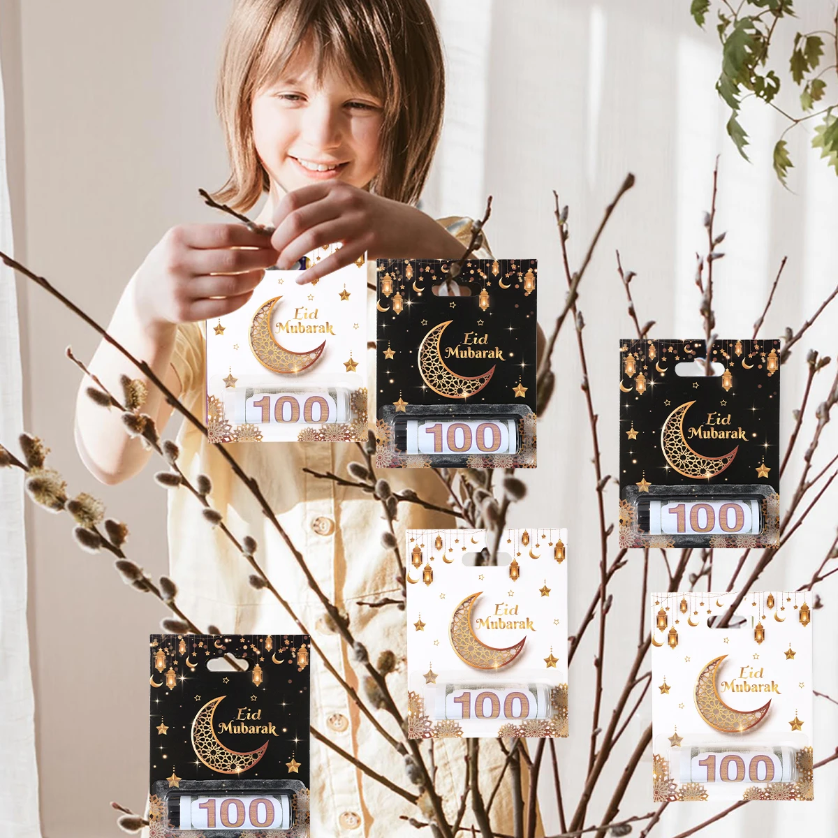 6/12 قطعة مغلفات عيد مبارك المال كليب حامل بطاقة رمضان مبارك ديكور 2025 الإسلامي مسلم عيد الفطر لوازم الحفلات المنزلية