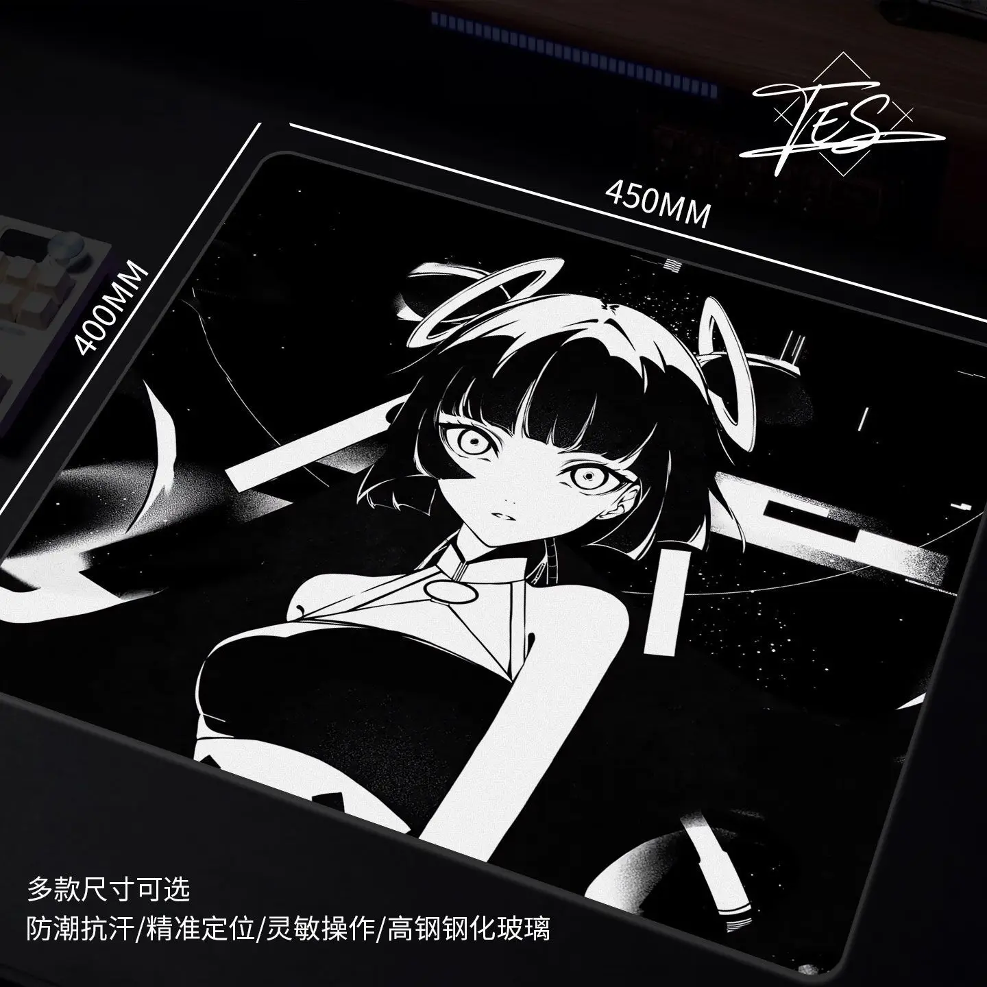 Japanese Anime Cool Girl Glass Gaming Mouse Pad Tempered Surface for FPS eSports Ultra-Smooth Glide Professional Desktop Mat