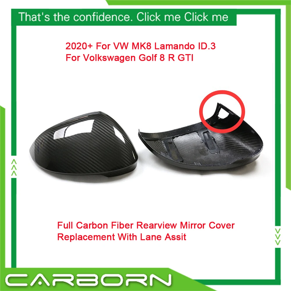 For VW MK8 Lamando ID.3 For Volkswagen Golf 8 R GTI Carbon Fiber Rearview Mirror Cover Replacement 2020+ With/Without Lane Assit
