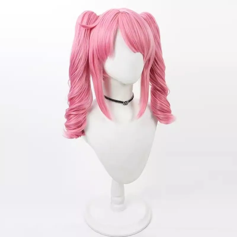 Peluca de cosplay de chica mágica Envyl Hanabishi Haruka, cuero cabelludo de silicona de dos colas rosas, regalo de Halloween