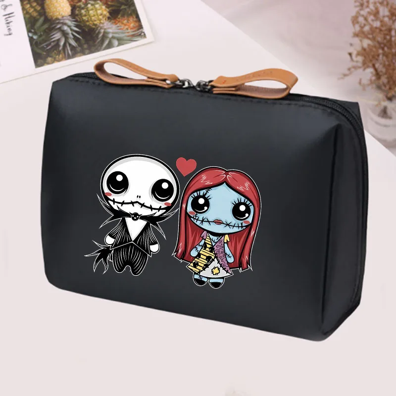 

Disney's The Nightmare Before Christmas Jack Sally Cute Comestic Storage Bags Travel Cosmetic Organizer Women Zipper Makeup Bag