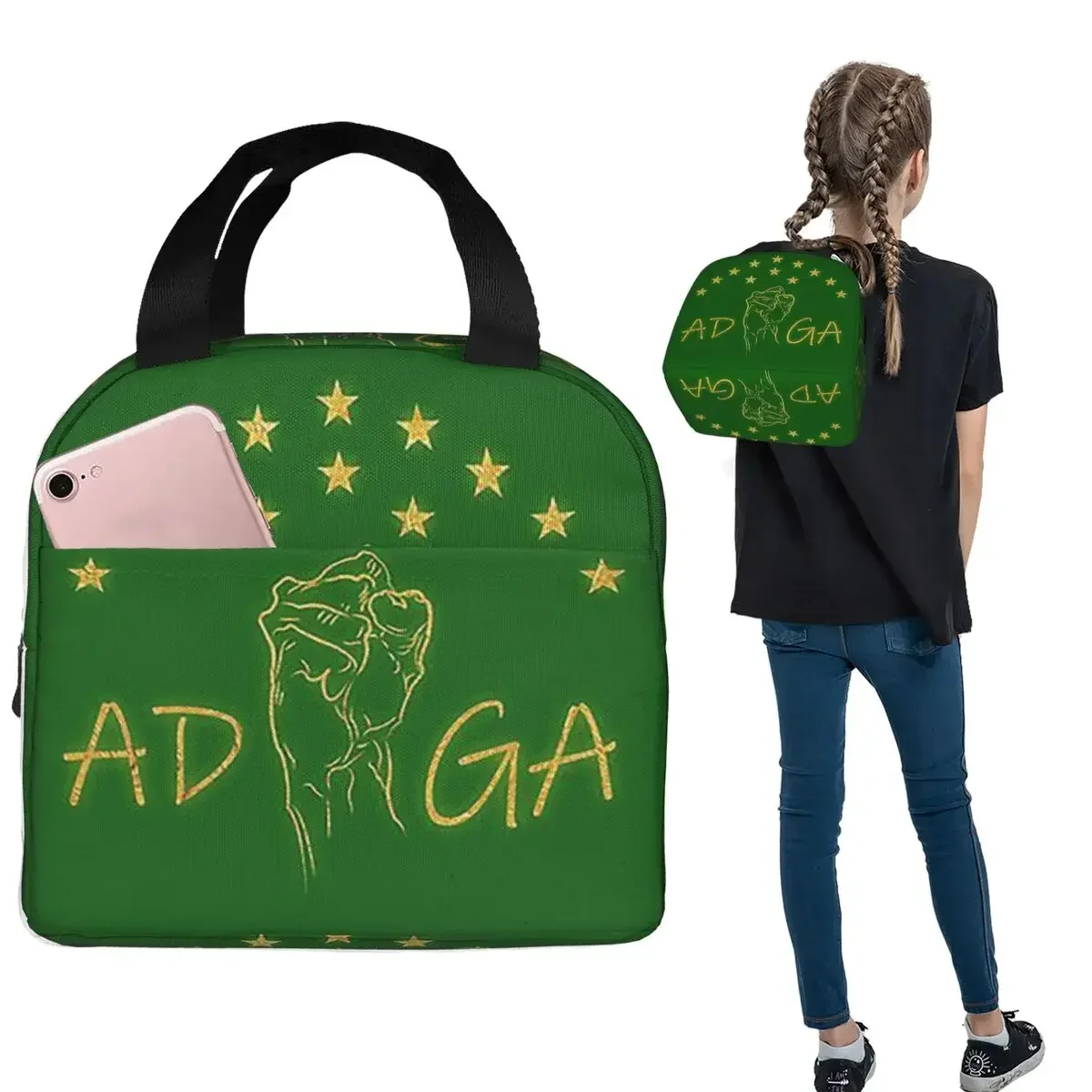Adiga Fight For Ever Adygea Flag Insulated Lunch Bag for Women Kids Portable Food Boxes Thermal Lunch Box Tote