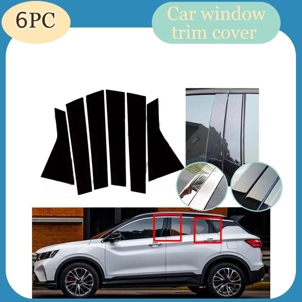 

Fit For Geely Coolray Proton X50 2020-2023 Silver Carbon Gloss Black Pillar Posts Window Decor Door Side Mouliding Trim Cover