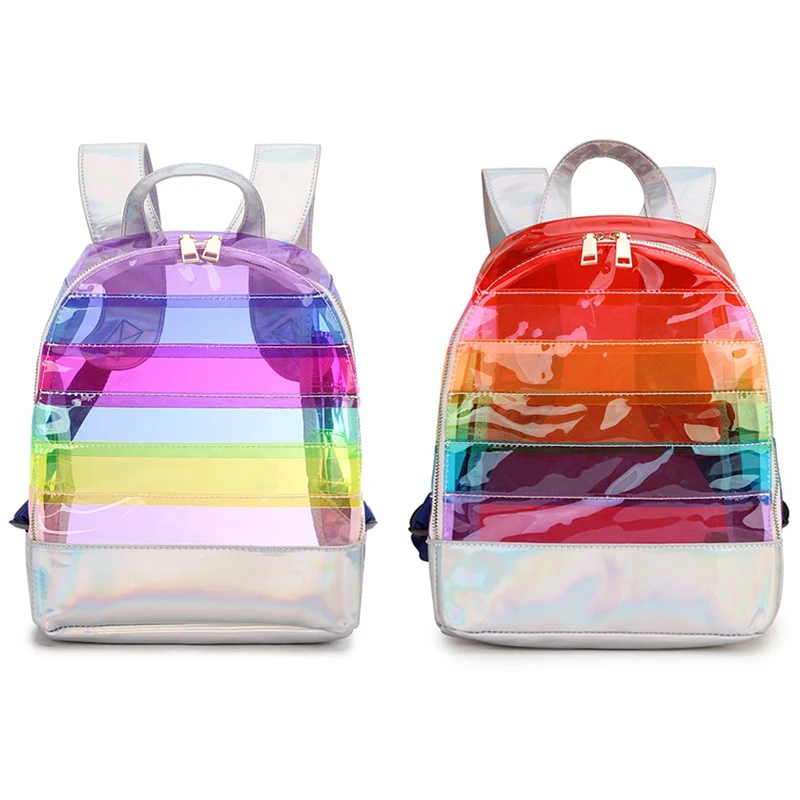 Backpack Backpack Colorful Stripes Plastic Transparent Backpack Bag Ladies Travel Bag Ladies Bag