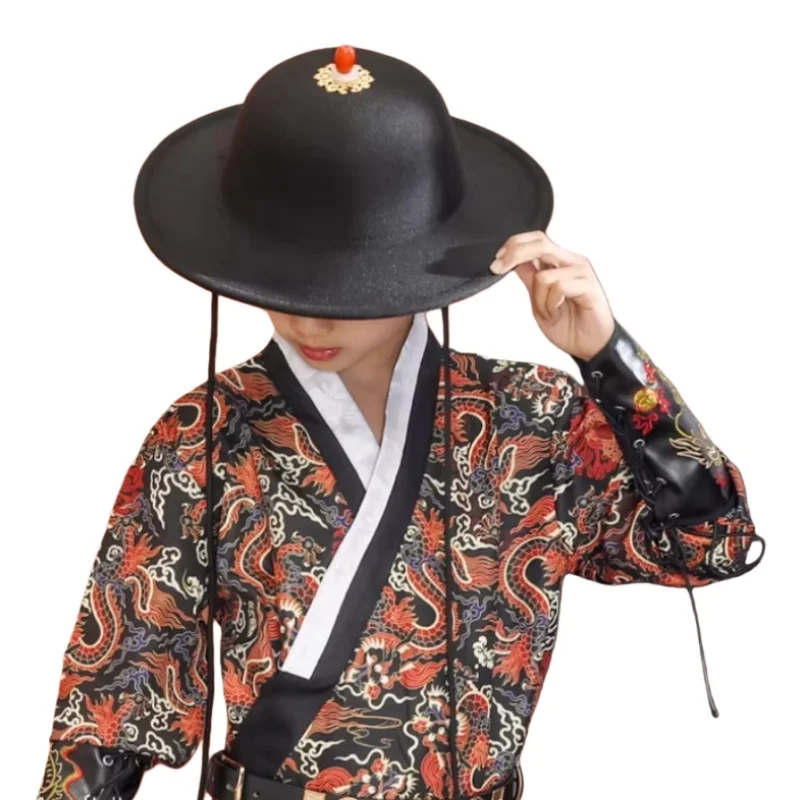 

﻿ Китайская древняя королевская униформа стражей: круглая шляпа династии Мин, аксессуар для ханьфу, винтажный мужской повседневный головной убор с бусинами