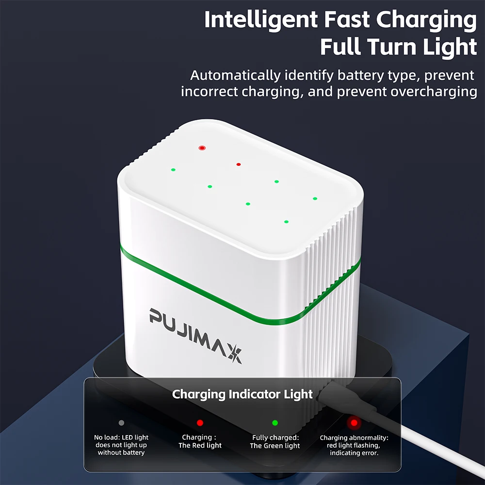 PUJIMAX 8 Slot 1.2V Ni-MH/Ni-Cd Battery Charger Charging Compartment Smart Flip Top Charger for Ni-MH/Ni-Cd AA/AAA Batteries
