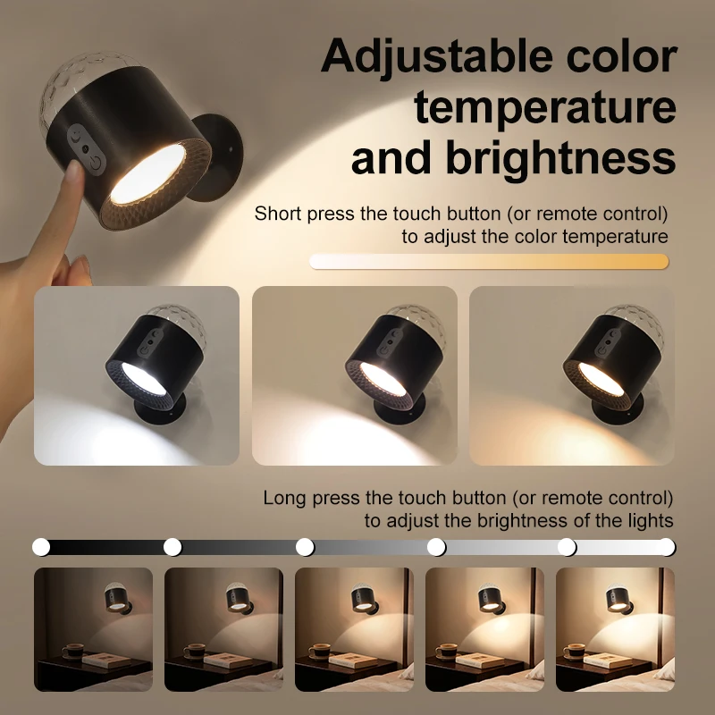 أضواء حائط مبتكرة مزدوجة الرأس مع أضواء جو للتحكم عن بعد، أضواء كروية ديسكو، ثلاثة درجات حرارة ألوان قابلة للتعديل
