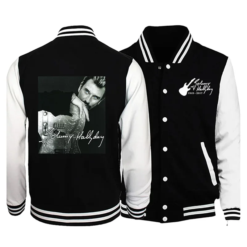 Jaket motif Johnny Hallyday, kaus seragam bisbol kasual pria/wanita musim dingin