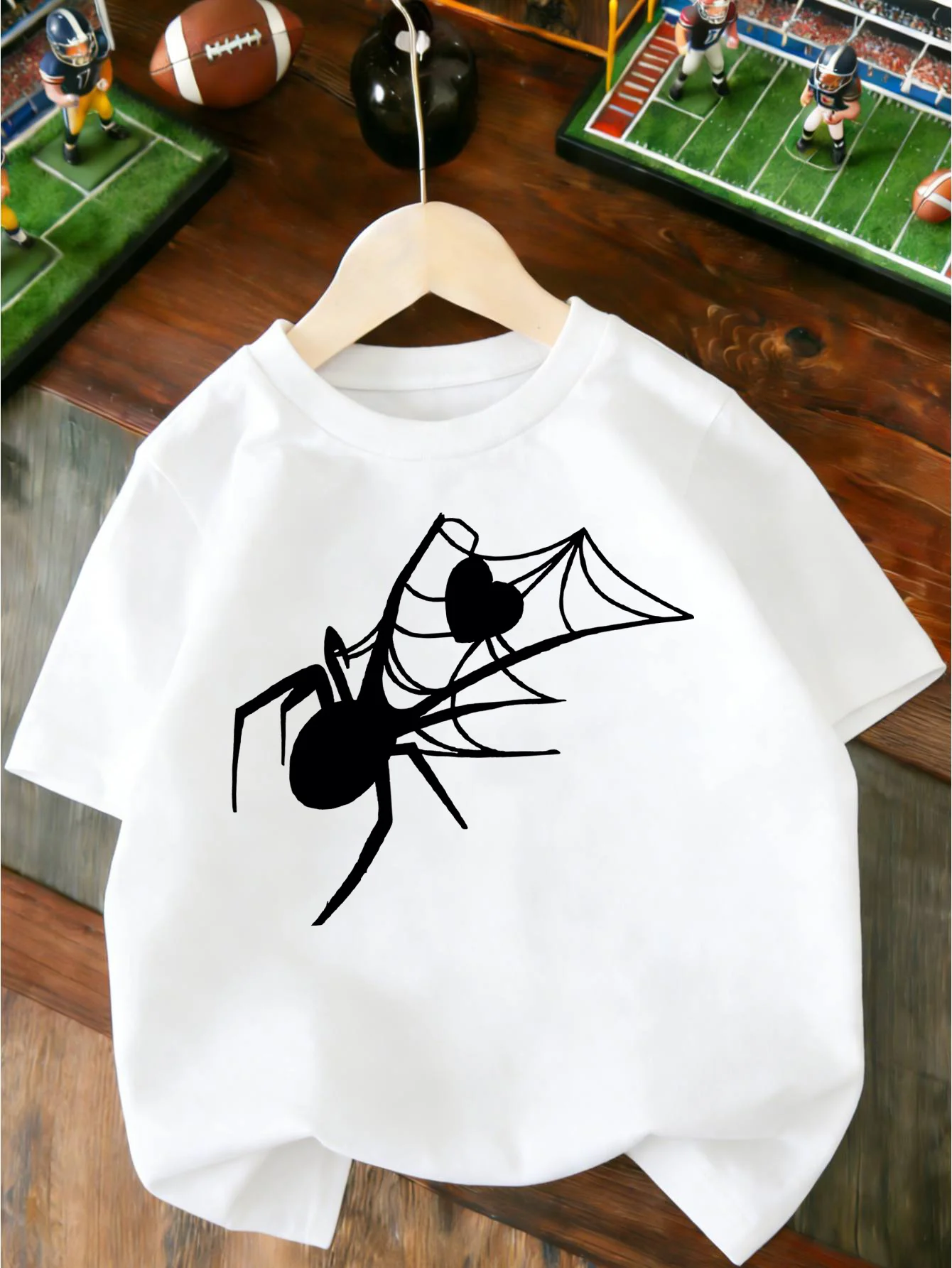 Black Spider With Heart Spiderweb Pattern Print T Shirt Boys Girls Lovely Short Sleeve Tee Family Matching Soft Cotton Kids Tops