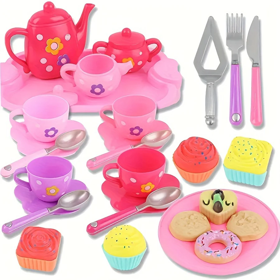 Tea Set For Little Girls, Tea Party Set, Tea Set Including Kettle, Cookies, Kids Play Food, Tea Party Accessories Toy For Boys G