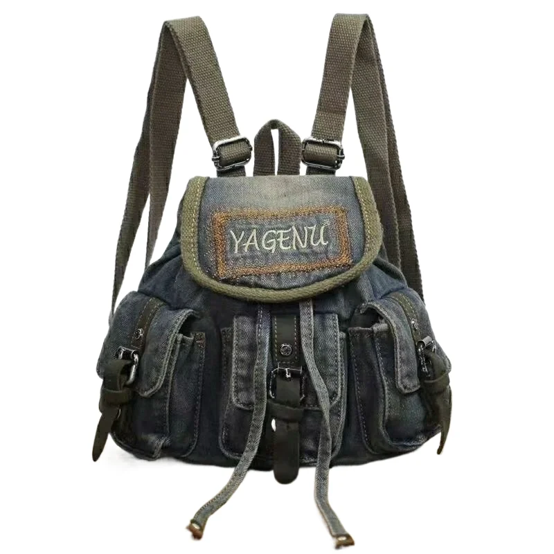

Mini Denim Backpack Women Cute Vintage Flap Shoulder Bag Casual Korean Style Small Rucksack for Girls Daily Use