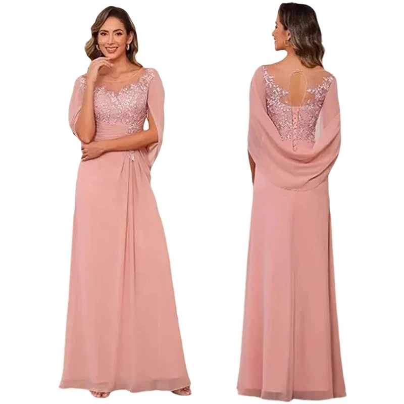 

Шифоновое платье А-силуэта с кружевной аппликацией и пайетками для матери невесты, вечернее, торжественное, для выпускного, в пол, на молнии, больших размеров