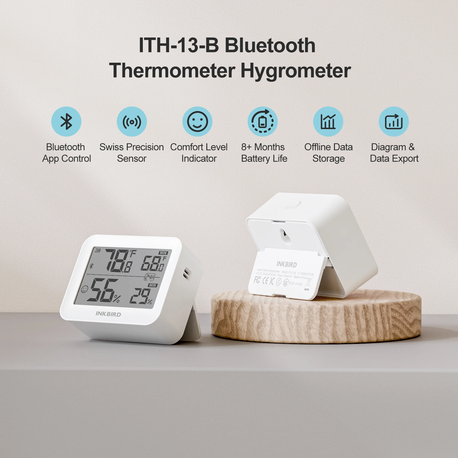 Imagem -02 - Termômetro Bluetooth e Higrômetro Temperatura Interna e Monitor de Umidade com App Control para Vinho Pcs Inkbird-ith13-b