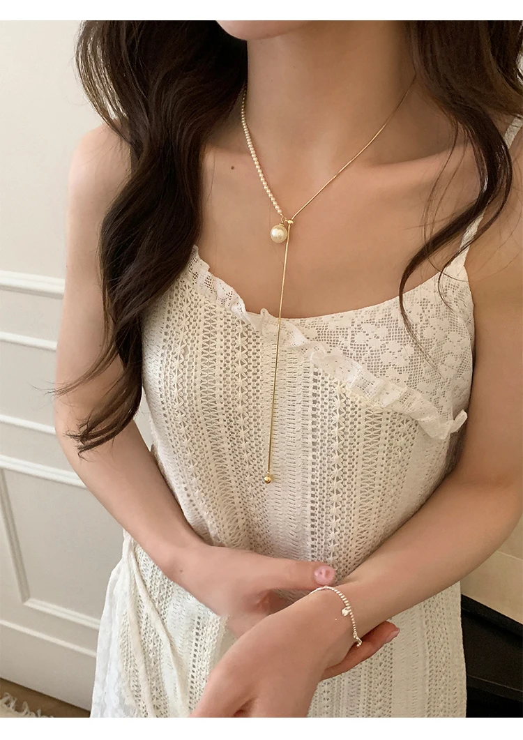 2024 neue Design Perle Ziehen Schlange Knochen Kette Lange Halskette Für Frauen Mädchen Mode Zubehör Pullover Kette Partei Schmuck – Detail 14