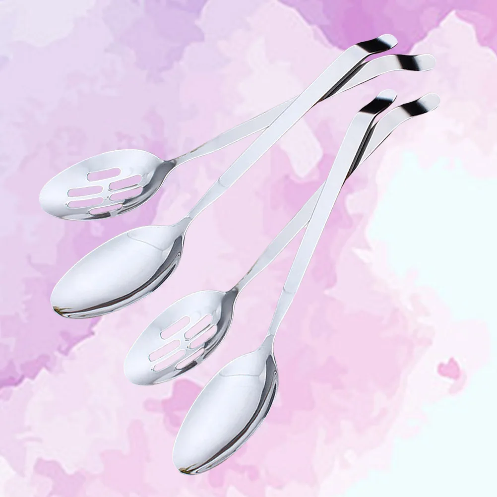 

4 pcs Stainless Steel Serving Spoons Set 28X5.8Cm Long Handle Distribute Ladle Dishwasher Safe Portion Tool
