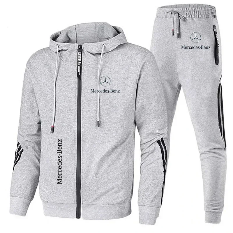 Autumu Tuta invernale da uomo Mercedes-Benz Tuta da uomo Felpa con cappuccio con zip + pantaloni 2 pezzi Set da uomo Abbigliamento Abbigliamento