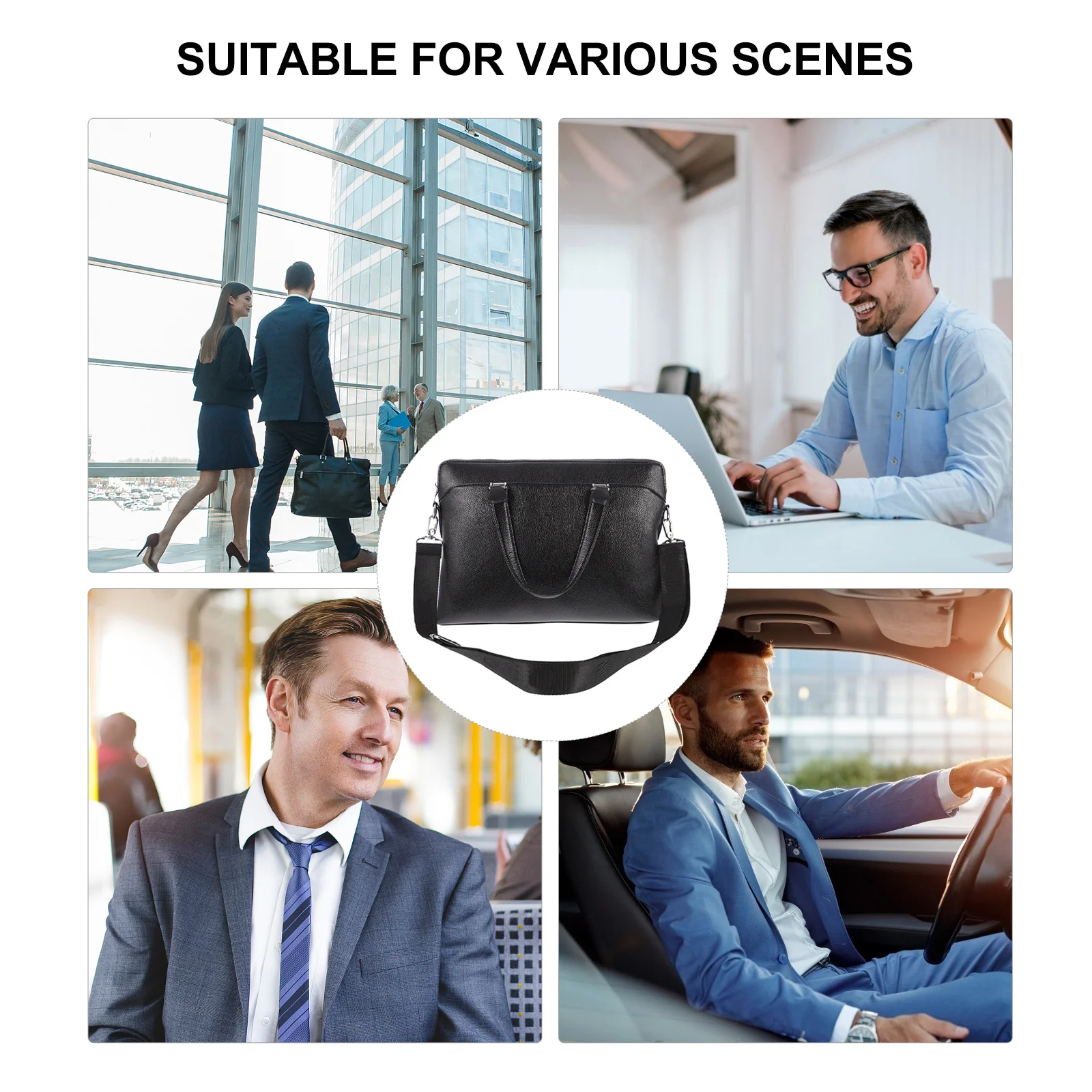 Stylish Business Shoulder Bag Large Capacity Portfolio for Laptop Files Notebook Mobile Phone Business Bag PU Briefcase