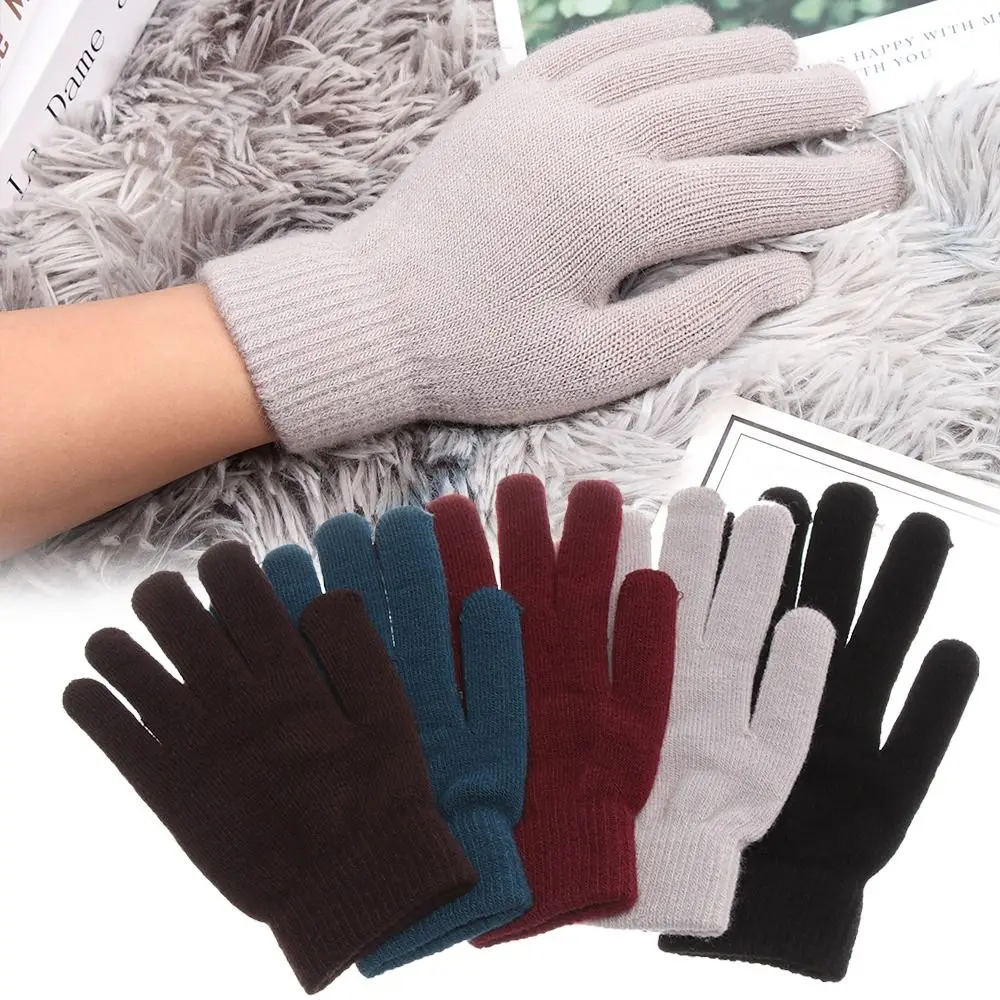 Thicken Full Fingered Gloves Winter Warm Thermal Wrist Warmer Ribbed Knitted Gloves Lining Women Men Mittens Outdoor Activities