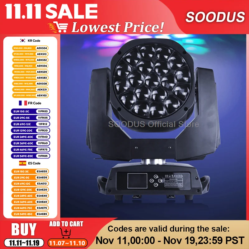 

19-beam Wash Light RDM DMXS12 RGBW Strobe Stage Light Sound Activated Moving Head Par Spotlights for Wedding DJ Party Lighting
