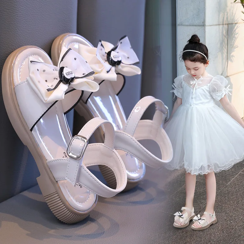 Girls' sandals Summer open toe children's bow princess shoes 2024 new soft soled beach shoes for babies girls' and kids' sandals