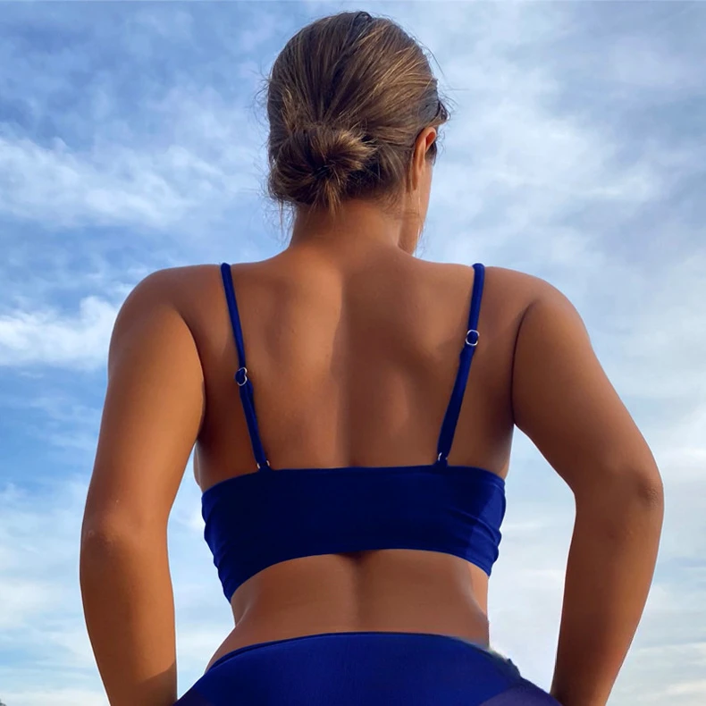 Elegant Blue Bikini Set with New Three-piece Sunscreen Swimsuit Design in Blue Pearl Straps  bathing suit women