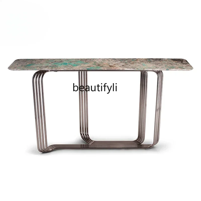 

P178 Light Luxury Hallway Wall Aisle Console Tables Living Room Entrance Luxury Stone Stainless Steel Console