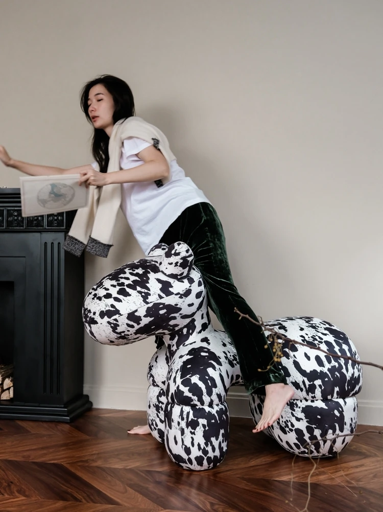 Pony Chair Dalmatiner Mittelalter Single Ch Air Rindsleder Pony Cha ir Creat ive Ornament Freizeit So fa