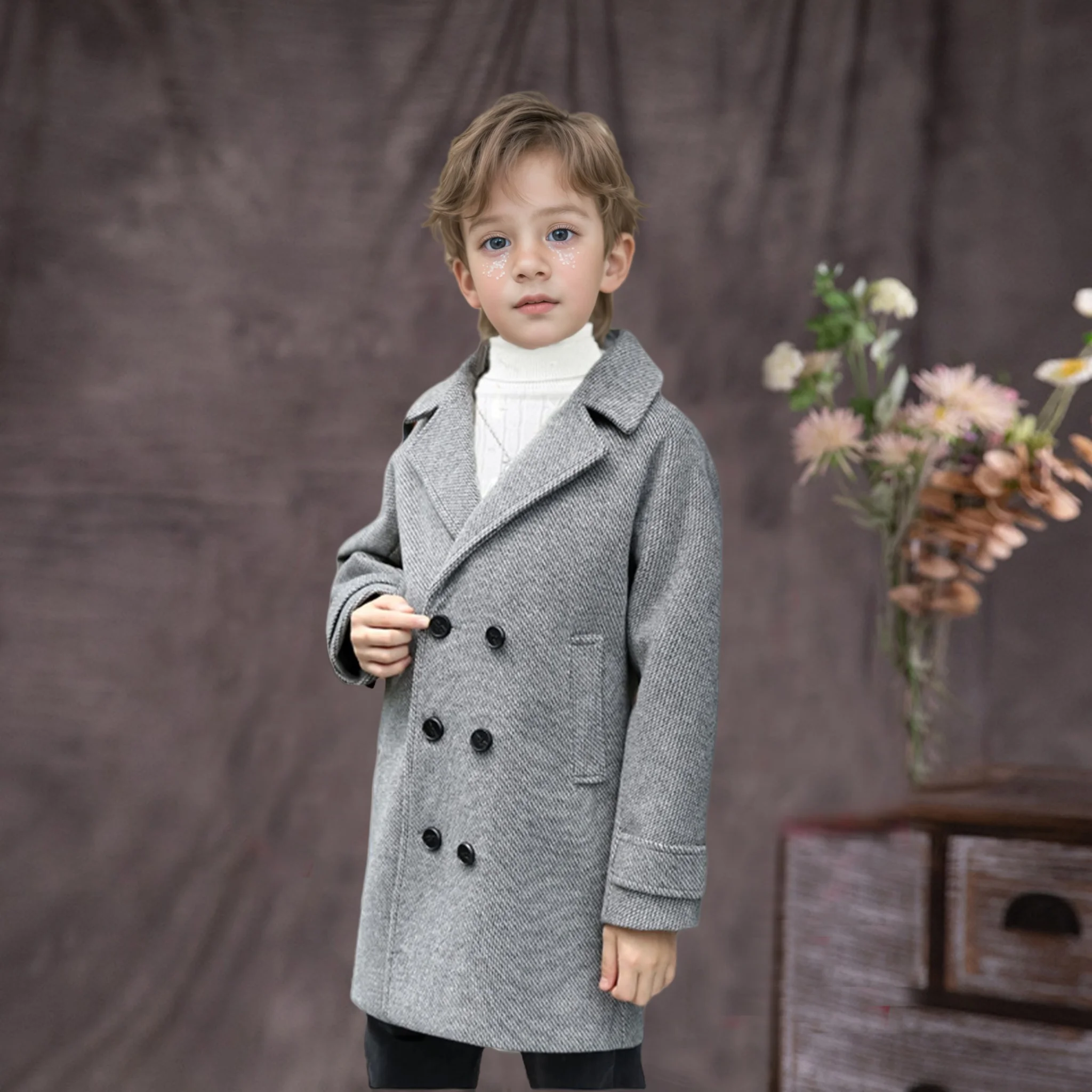 

Teenager Kids Birthday Photography Woolen Coat Children Formal Windproof Outdoor Jacket England Boys Christmas Winter Wool Coat