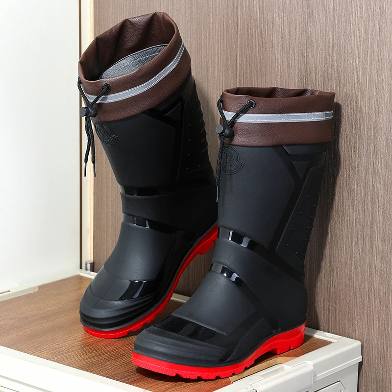 Waterproof Summer Men's Rain Boots Lightweight Tied Mouth Outdoor Shoes Anti-slip Wear-resistant Breathable Mesh Inner