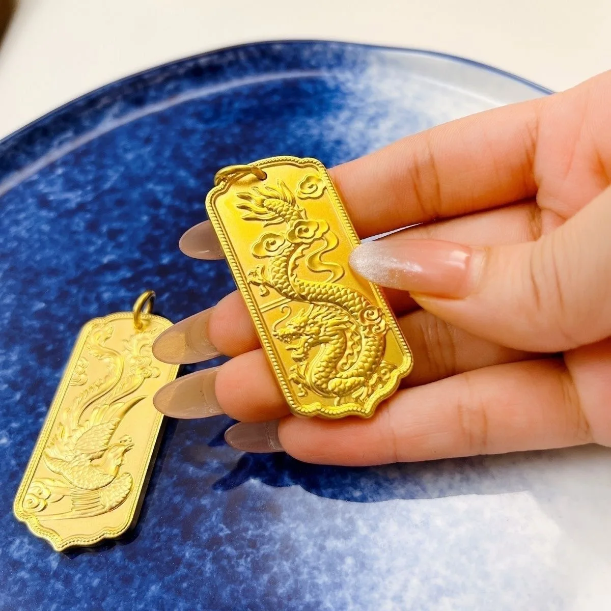 

24K Gold Unisex Dragon - Phoenix Pendant | AU999 Pure Gold, 3D intertwined, ruby eyes, warm gold for perfect union