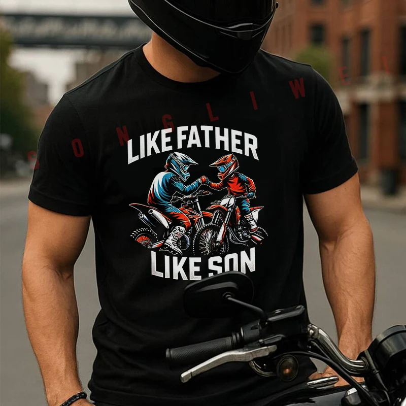 

Dirtbike Motocross Racing MX Dirt Bike Family Father Son Men's T-shirt Summer Cotton Short Sleeved Casual O-Neck Unisex Tops