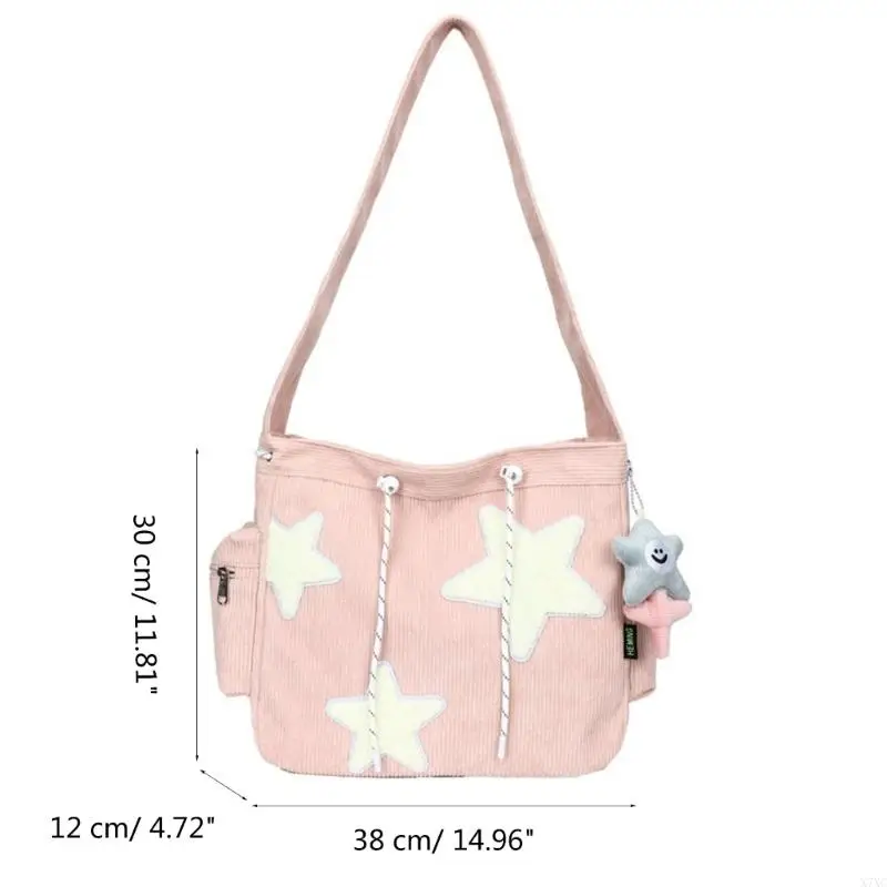 X7XC Versatile Corduroy Star Crossbody Bag with Pendant Perfect for Everyday Outings