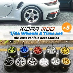 1/64 Wheels with Detachable Rubber Tires Tire Tread 11mm for Model Cars Refiting Parts for Hotwheels (for 5 Cars)